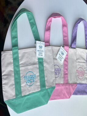 Trader Joe's 2026 Mini Pastel Canvas Tote Bag Set of 4 All Colors NWT